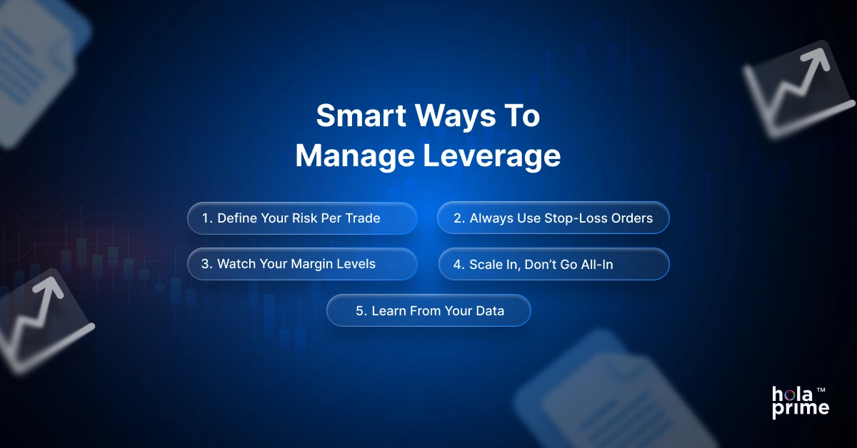 Infographic with title, smart ways to manage leverage with 5 sub points.